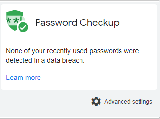 Google Password Check up exstension screenshot. 