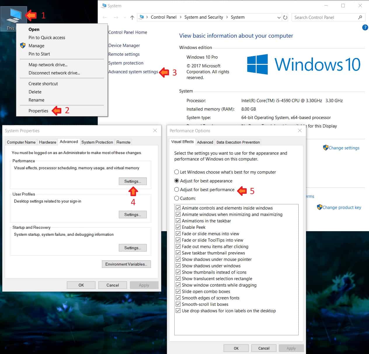 Performance Options Windows 10