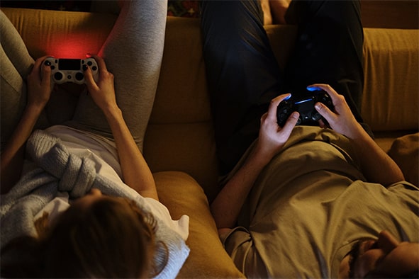 an image with two people playing video games