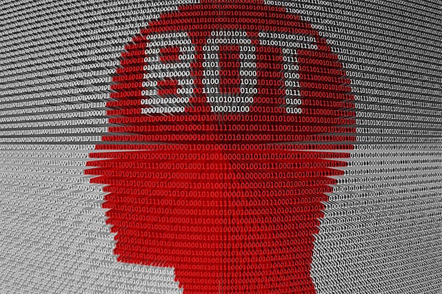 An image featuring a face that says BOT on it made from ones and zeros representing Snapchat bots concept