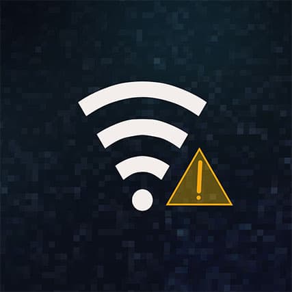 An image featuring warning sign next to a Wi-Fi representing fake Wi-Fi danger concept
